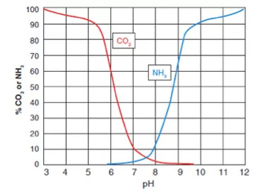 CO 2和pH相關(guān)，影響NH 3的毒性